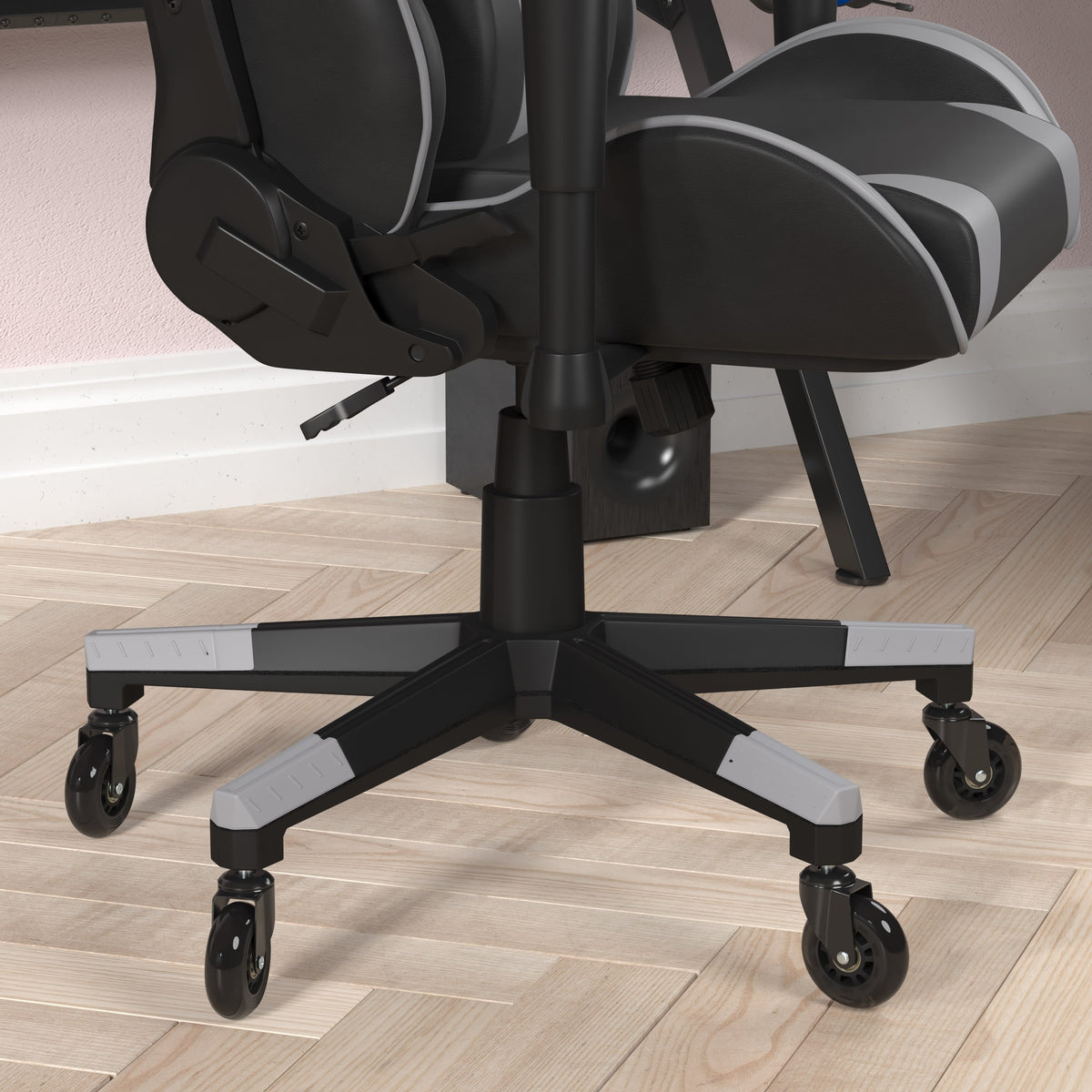 Gray |#| Office Gaming Chair with Roller Wheels & Reclining Back - Gray LeatherSoft