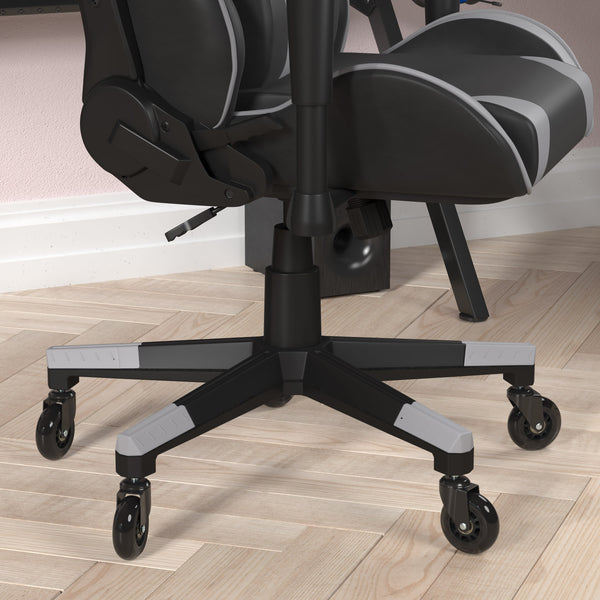 Gray |#| Office Gaming Chair with Roller Wheels & Reclining Back - Gray LeatherSoft