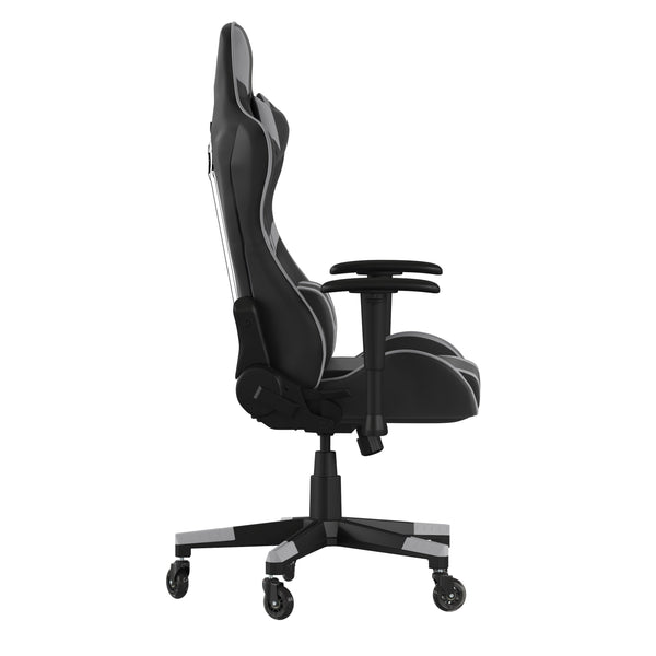 Gray |#| Office Gaming Chair with Roller Wheels & Reclining Back - Gray LeatherSoft