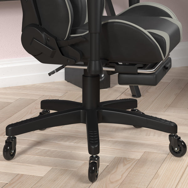 Gray |#| Gaming Chair with Roller Wheels, Reclining Arms, Footrest-Gray LeatherSoft