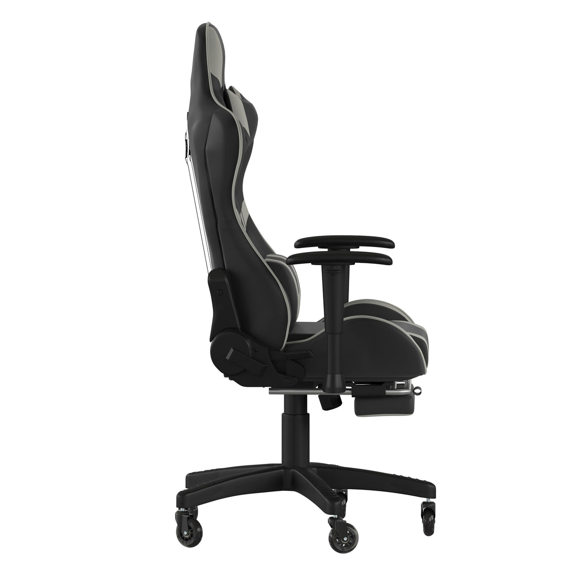Gray |#| Gaming Chair with Roller Wheels, Reclining Arms, Footrest-Gray LeatherSoft