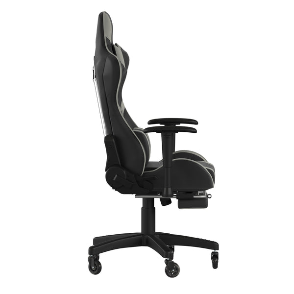 Gray |#| Gaming Chair with Roller Wheels, Reclining Arms, Footrest-Gray LeatherSoft
