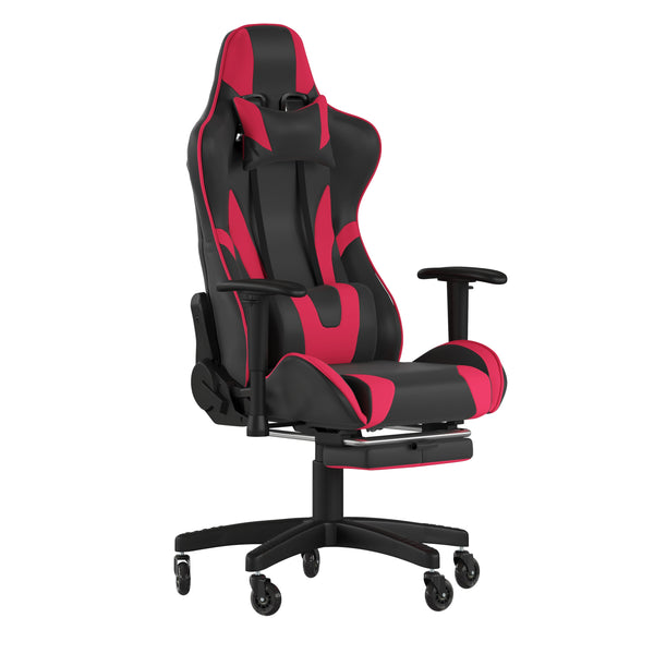 Red |#| Gaming Chair with Roller Wheels, Reclining Arms, Footrest-Red LeatherSoft