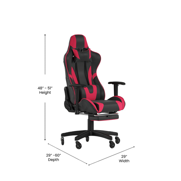 Red |#| Gaming Chair with Roller Wheels, Reclining Arms, Footrest-Red LeatherSoft