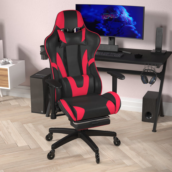Red |#| Gaming Chair with Roller Wheels, Reclining Arms, Footrest-Red LeatherSoft