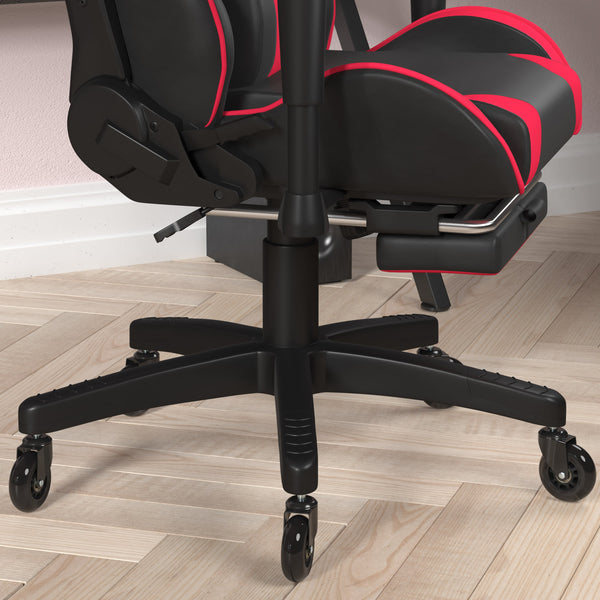 Red |#| Gaming Chair with Roller Wheels, Reclining Arms, Footrest-Red LeatherSoft