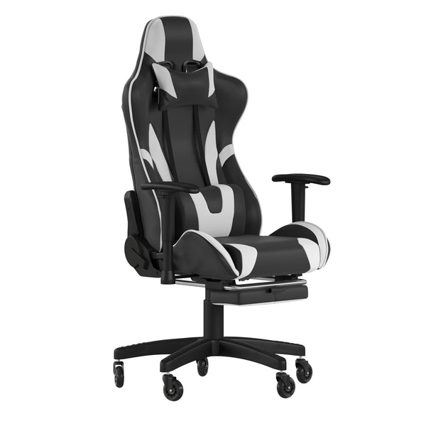 Black |#| Gaming Chair with Roller Wheels, Reclining Arms, Footrest-Black LeatherSoft