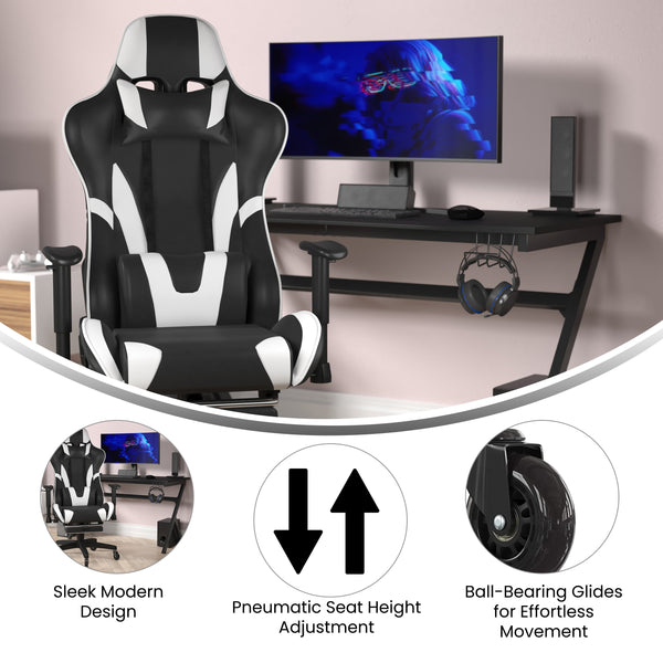 Black |#| Gaming Chair with Roller Wheels, Reclining Arms, Footrest-Black LeatherSoft