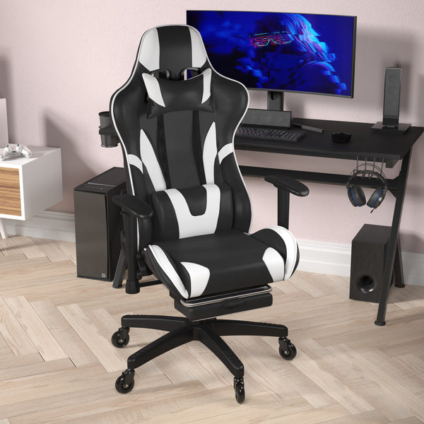 Black |#| Gaming Chair with Roller Wheels, Reclining Arms, Footrest-Black LeatherSoft