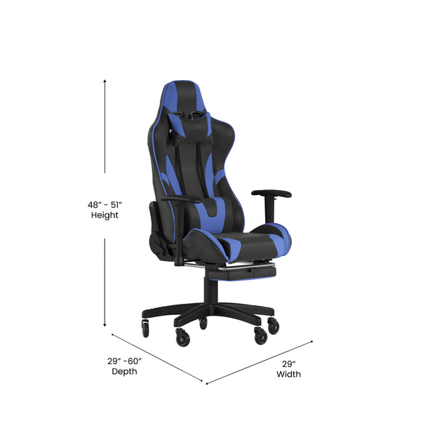 Blue |#| Gaming Chair with Roller Wheels, Reclining Arms, Footrest-Blue LeatherSoft