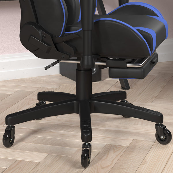Blue |#| Gaming Chair with Roller Wheels, Reclining Arms, Footrest-Blue LeatherSoft