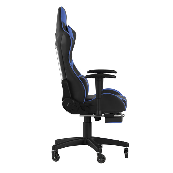Blue |#| Gaming Chair with Roller Wheels, Reclining Arms, Footrest-Blue LeatherSoft