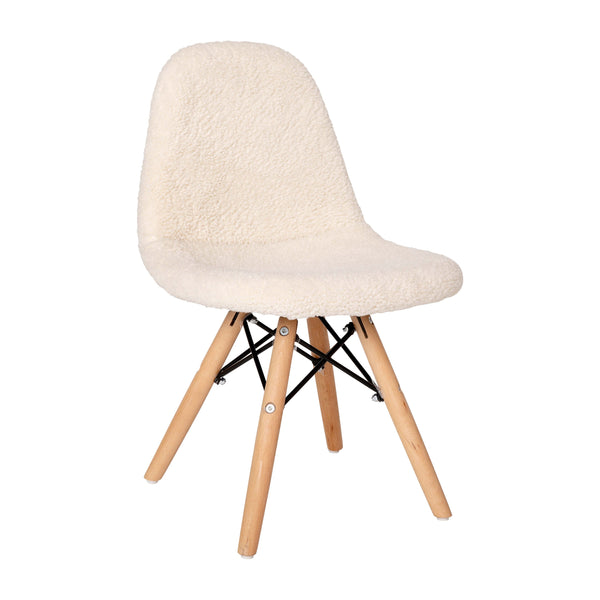 Off-White |#| Kids Armless Off-White Faux Shearling Chair with Beechwood Legs