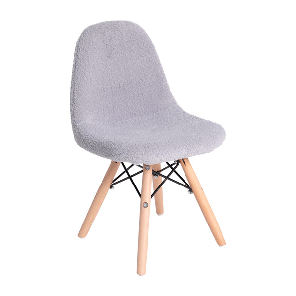 Gray |#| Kids Armless Faux Shearling Gray Faux Shearling Chair with Beechwood Legs