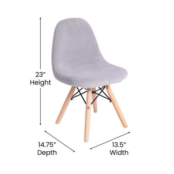 Gray |#| Kids Armless Faux Shearling Gray Faux Shearling Chair with Beechwood Legs