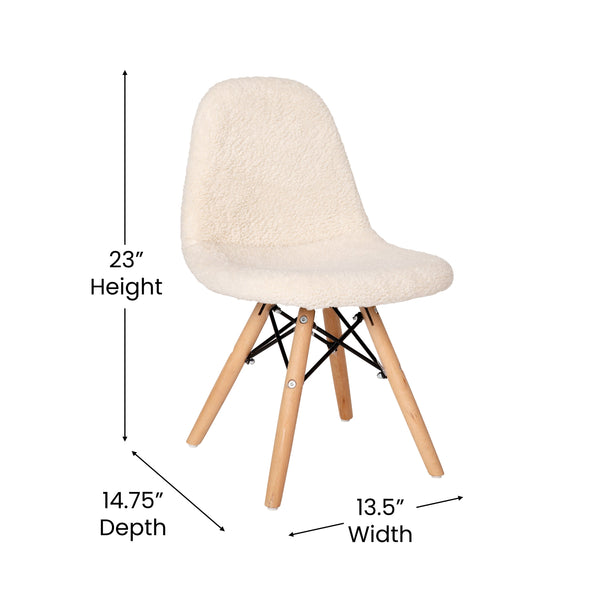 Off-White |#| Kids Armless Off-White Faux Shearling Chair with Beechwood Legs