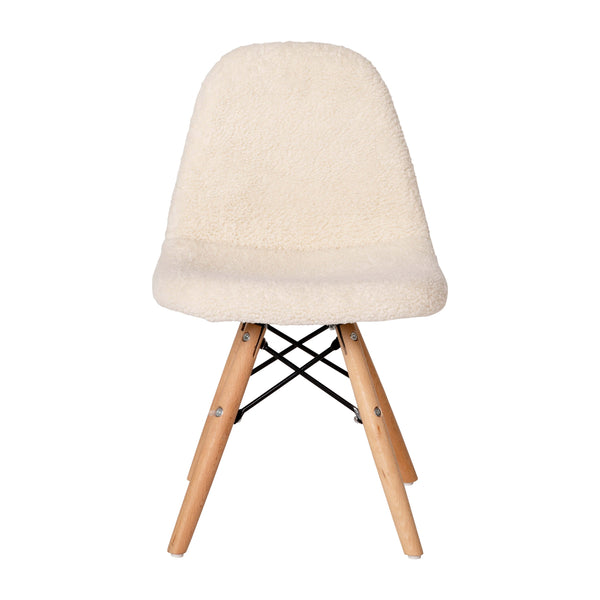 Off-White |#| Kids Armless Off-White Faux Shearling Chair with Beechwood Legs