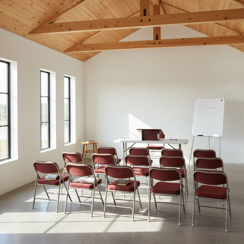 Adult Sunday School - White Walls, Lofted Wood Ceiling