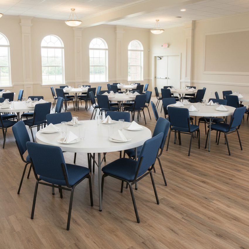 Advantage Multipurpose Chairs & Round Tables Fellowship Dining Hall