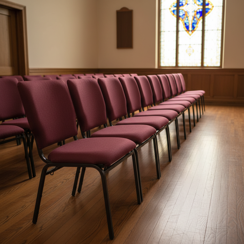 Advantage Multipurpose Church Chair - Side Aisle Perspective