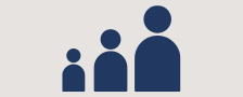 Navy blue icon of three people in a row