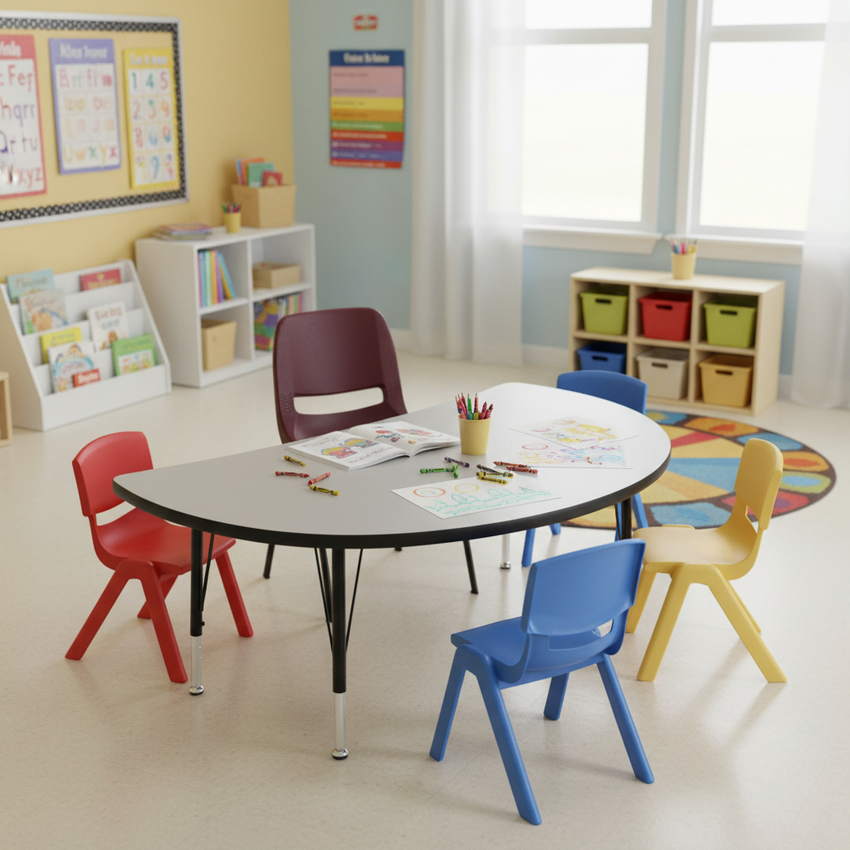 Early Ed - Half Circle Table, Teacher on Flat Side Only