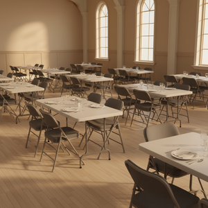 HERCULES Folding Chairs & 6-Foot Tables Fellowship Dining Hall