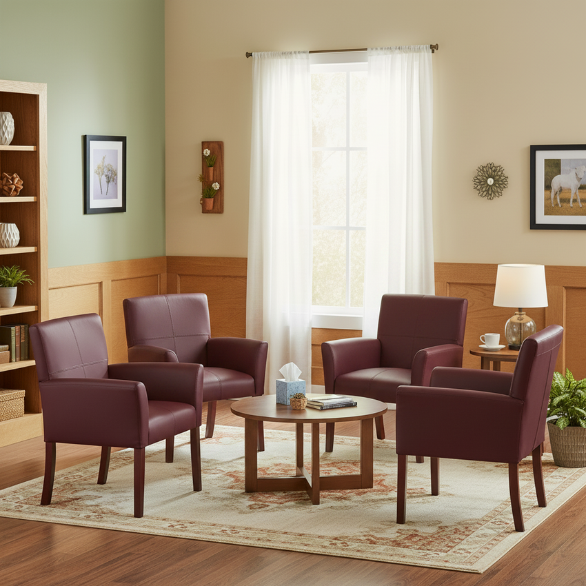 LeatherSoft Executive Side Chair Burgundy — Counseling Room, No People